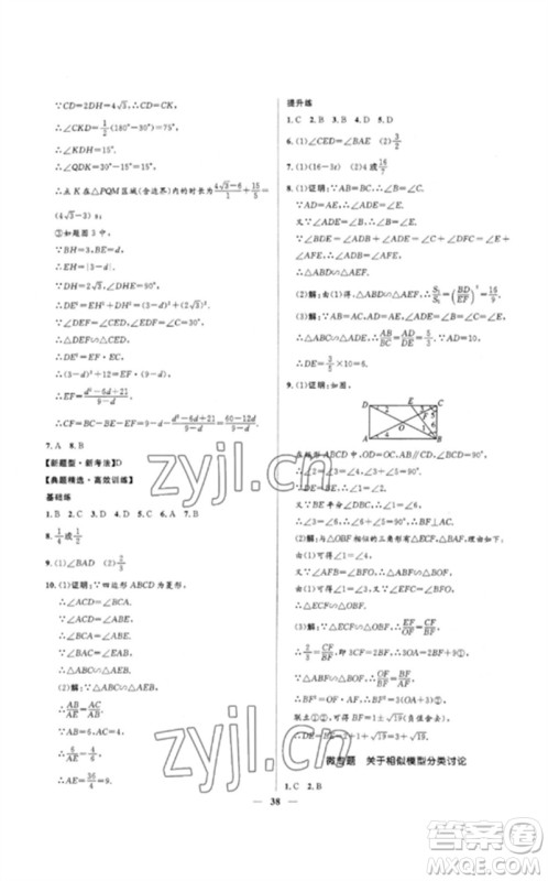 河北少年儿童出版社2023夺冠百分百中考冲刺九年级数学精练册通用版河北专版参考答案