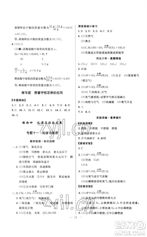 河北少年儿童出版社2023夺冠百分百中考冲刺九年级化学精讲册通用版河北专版参考答案