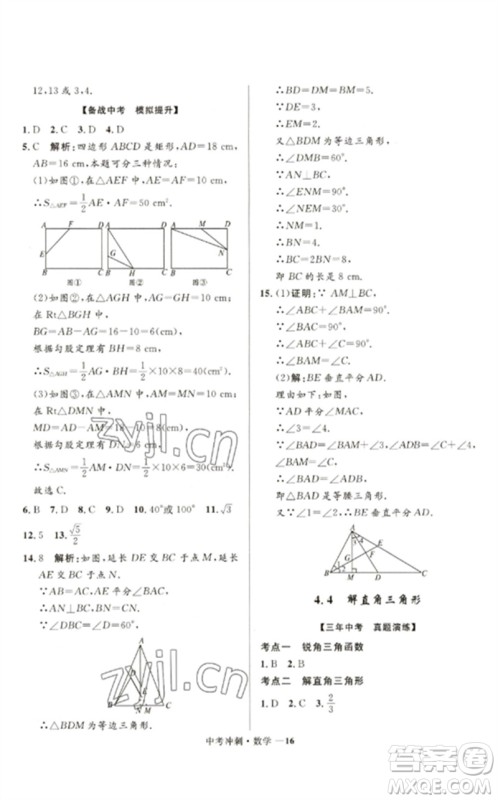 河北少年儿童出版社2023夺冠百分百中考冲刺九年级数学通用版福建专版参考答案