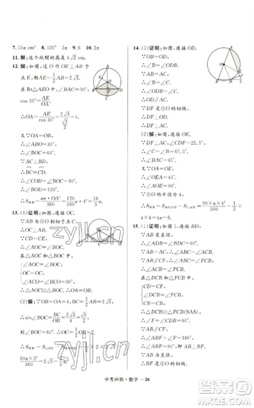 河北少年儿童出版社2023夺冠百分百中考冲刺九年级数学通用版福建专版参考答案