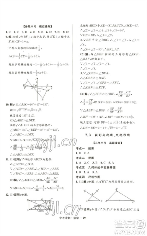 河北少年儿童出版社2023夺冠百分百中考冲刺九年级数学通用版福建专版参考答案