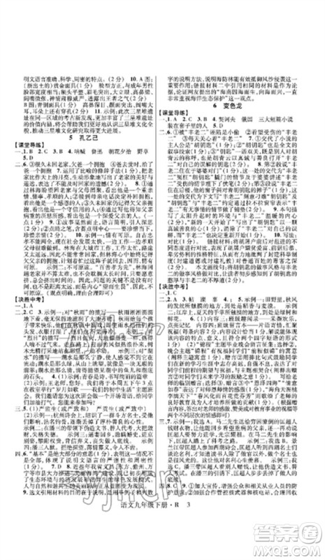 世界图书出版公司2023高分突破课时达标讲练测九年级语文下册人教版参考答案