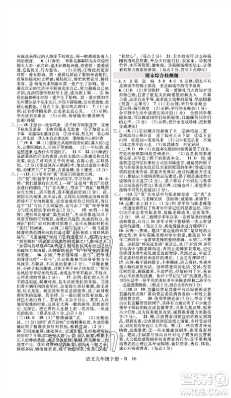 世界图书出版公司2023高分突破课时达标讲练测九年级语文下册人教版参考答案