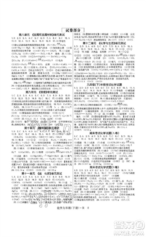 世界图书出版公司2023高分突破课时达标讲练测九年级化学下册人教版参考答案