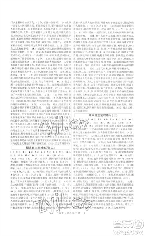 世界图书出版公司2023高分突破课时达标讲练测九年级历史下册人教版参考答案