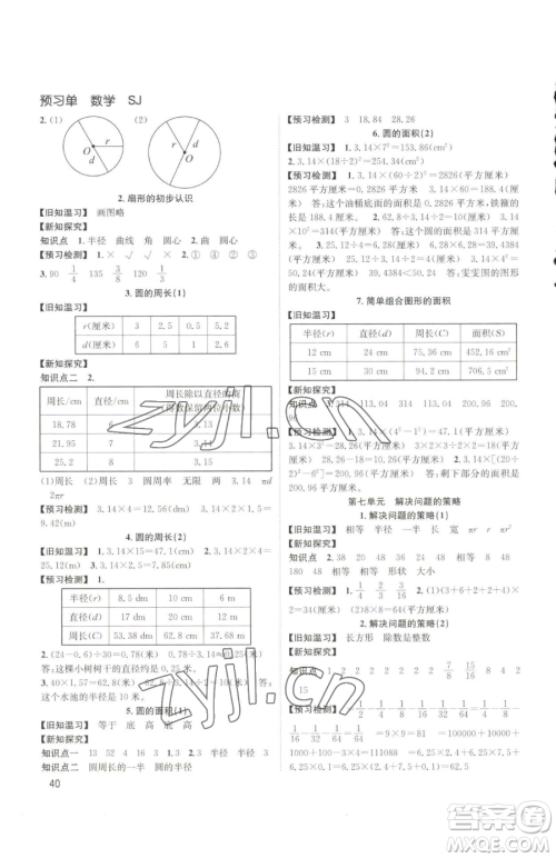 安徽人民出版社2023阳光课堂课时作业五年级下册数学苏教版参考答案