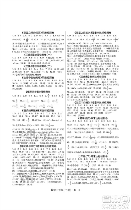 世界图书出版公司2023高分突破课时达标讲练测七年级数学下册北师大版参考答案