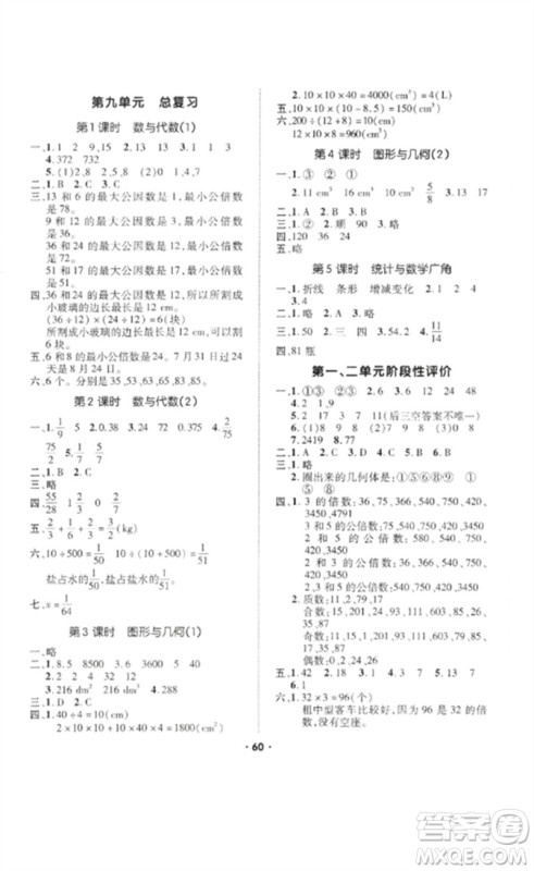 吉林教育出版社2023高分突破创优100五年级数学下册人教版参考答案