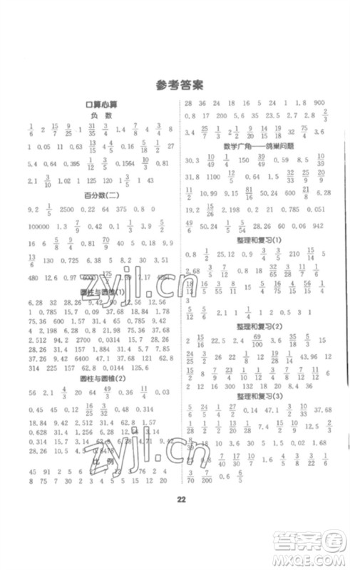 吉林教育出版社2023高分突破创优100六年级数学下册人教版参考答案
