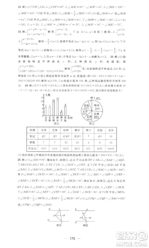 江西教育出版社2023精英新课堂三点分层作业七年级数学下册人教版参考答案