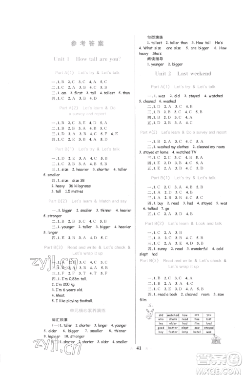 知识出版社2023小学同步测控全优设计超人天天练六年级下册英语人教版参考答案