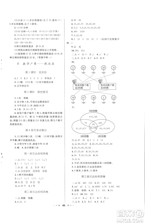 知识出版社2023小学同步测控全优设计超人天天练五年级下册数学人教版参考答案