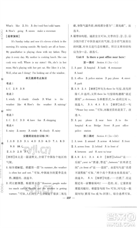 阳光出版社2023精英新课堂七年级英语下册人教版安徽专版参考答案