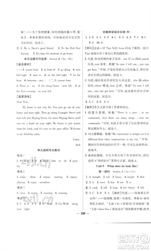 阳光出版社2023精英新课堂七年级英语下册人教版安徽专版参考答案