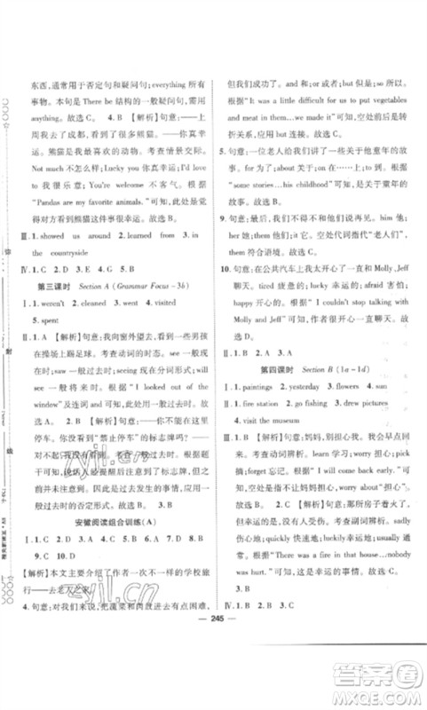 阳光出版社2023精英新课堂七年级英语下册人教版安徽专版参考答案