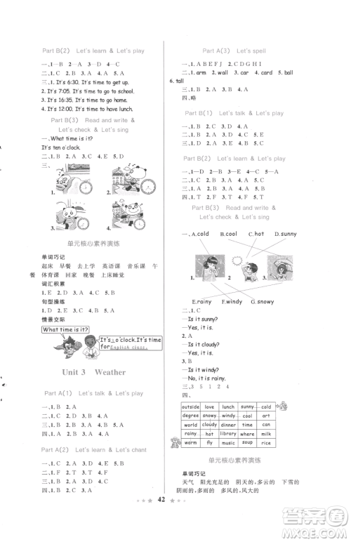 知识出版社2023小学同步测控全优设计超人天天练四年级下册英语人教版参考答案