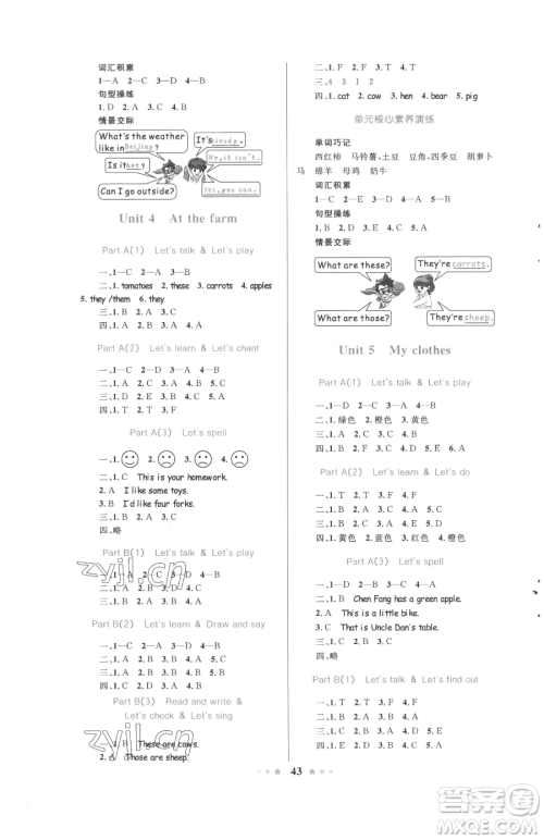 知识出版社2023小学同步测控全优设计超人天天练四年级下册英语人教版参考答案