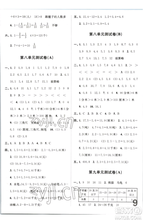 东南大学出版社2023江苏密卷三年级下册数学江苏版参考答案