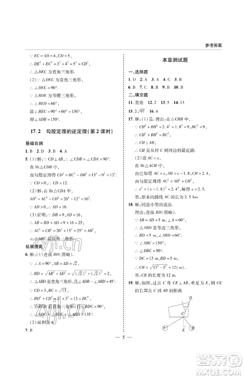 青岛出版社2023新课堂同步学习与探究八年级下册数学人教版金乡专版参考答案