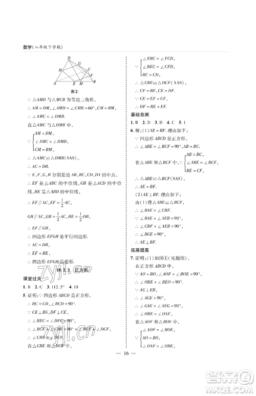 青岛出版社2023新课堂同步学习与探究八年级下册数学人教版金乡专版参考答案