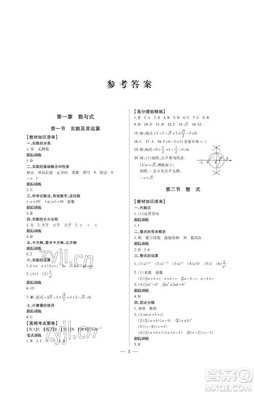 青岛出版社2023新课堂同步学习与探究九年级下册数学人教版金乡专版参考答案