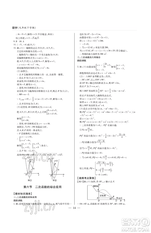 青岛出版社2023新课堂同步学习与探究九年级下册数学人教版金乡专版参考答案