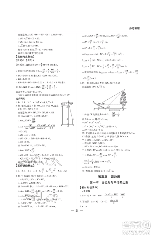 青岛出版社2023新课堂同步学习与探究九年级下册数学人教版金乡专版参考答案