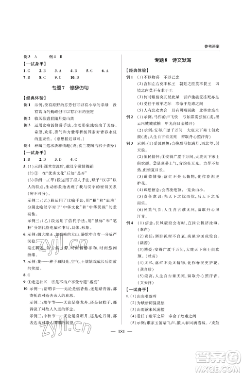 青岛出版社2023新课堂同步学习与探究九年级下册语文人教版金乡专版参考答案