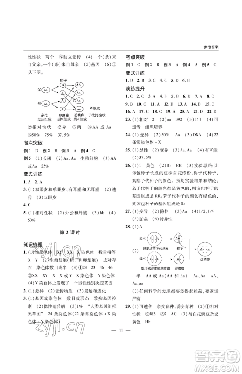 青岛出版社2023新课堂同步学习与探究八年级下册生物人教版金乡专版参考答案