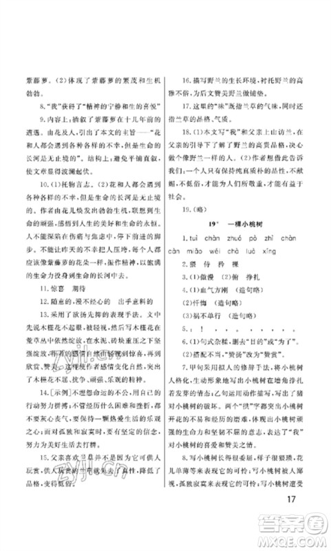 武汉出版社2023智慧学习天天向上课堂作业七年级语文下册人教版参考答案