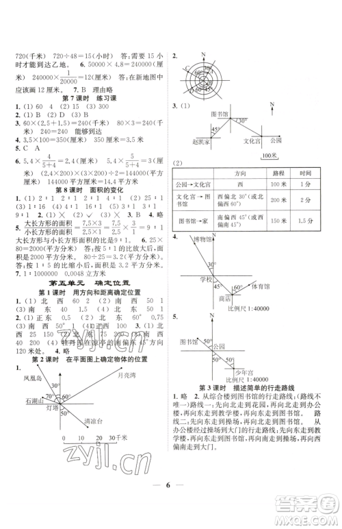 江苏凤凰美术出版社2023随堂练1+2六年级下册数学江苏版参考答案