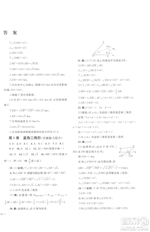 湖南教育出版社2023学科素养与能力提升八年级下册数学湘教版参考答案