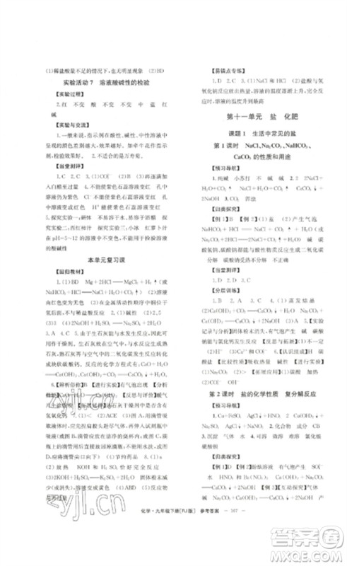 北京时代华文书局2023全效学习学业评价方案九年级化学下册人教版参考答案