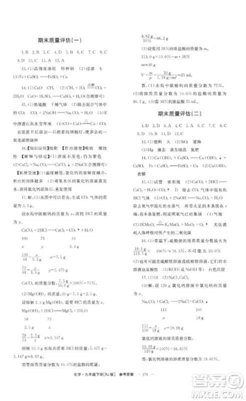 北京时代华文书局2023全效学习学业评价方案九年级化学下册人教版参考答案