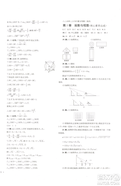 湖南教育出版社2023学科素养与能力提升九年级下册数学湘教版参考答案