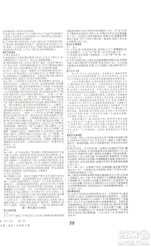 北京时代华文书局2023全效学习学业评价方案九年级语文下册人教版参考答案