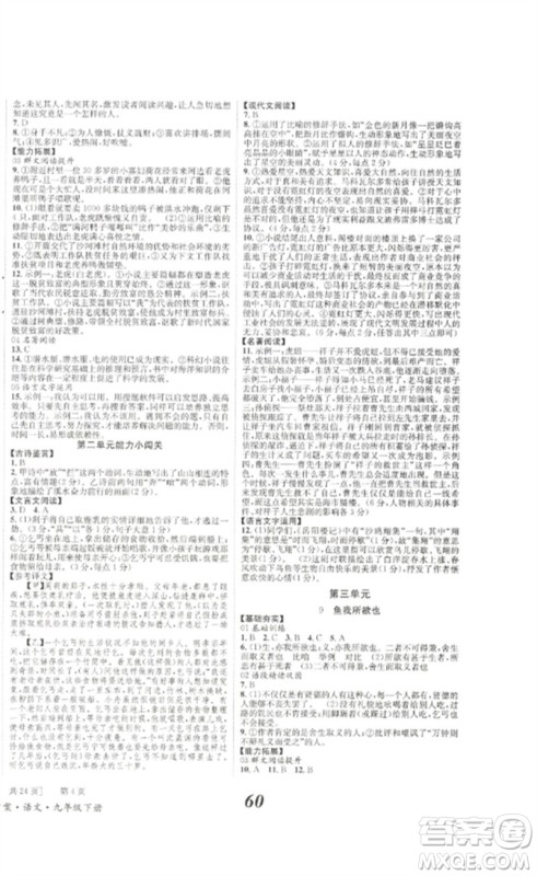 北京时代华文书局2023全效学习学业评价方案九年级语文下册人教版参考答案