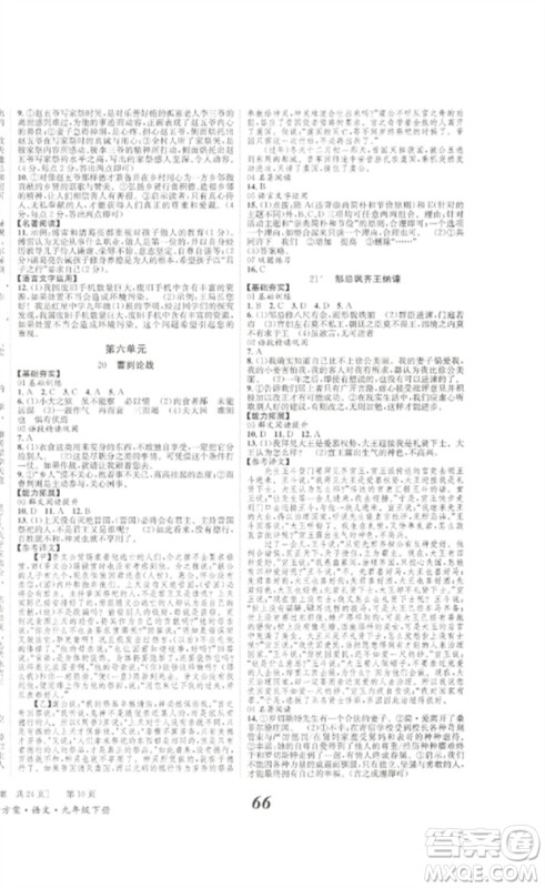 北京时代华文书局2023全效学习学业评价方案九年级语文下册人教版参考答案