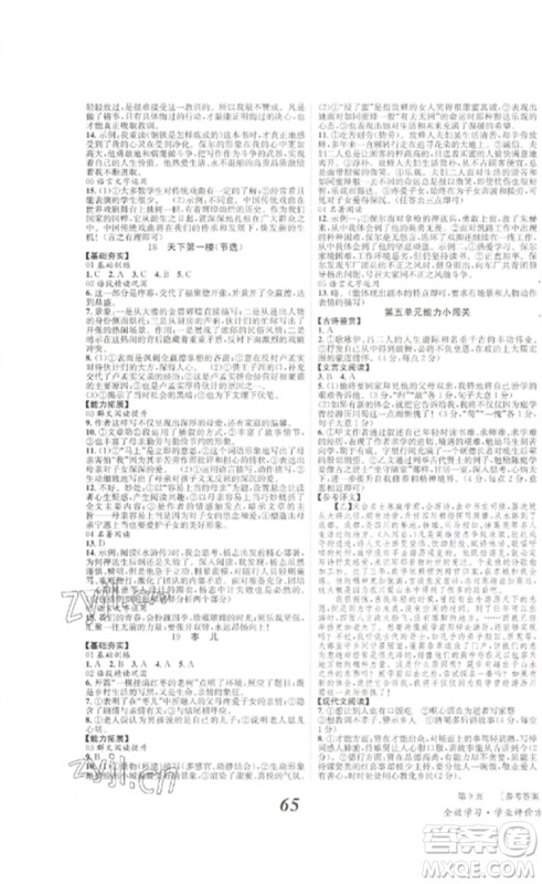 北京时代华文书局2023全效学习学业评价方案九年级语文下册人教版参考答案