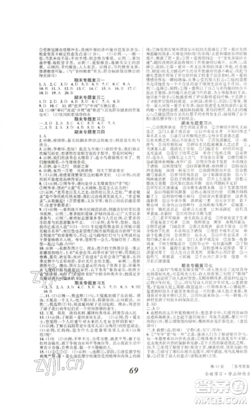 北京时代华文书局2023全效学习学业评价方案九年级语文下册人教版参考答案