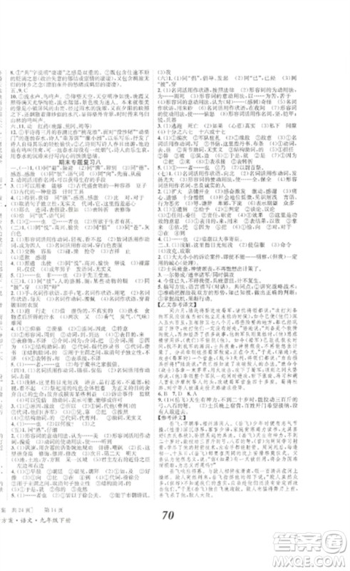 北京时代华文书局2023全效学习学业评价方案九年级语文下册人教版参考答案