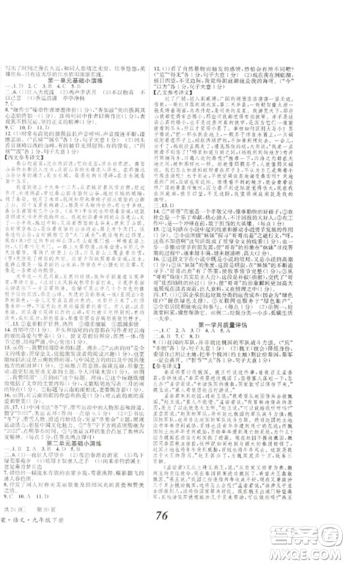 北京时代华文书局2023全效学习学业评价方案九年级语文下册人教版参考答案