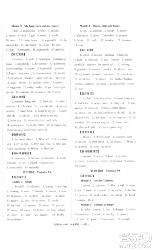 湖南师范大学出版社2023全效学习中考学练测九年级英语外研版广西专版参考答案 湖南师范大学出版社2023全效学习中考学练测九年级英语外研版广西专版参考答案