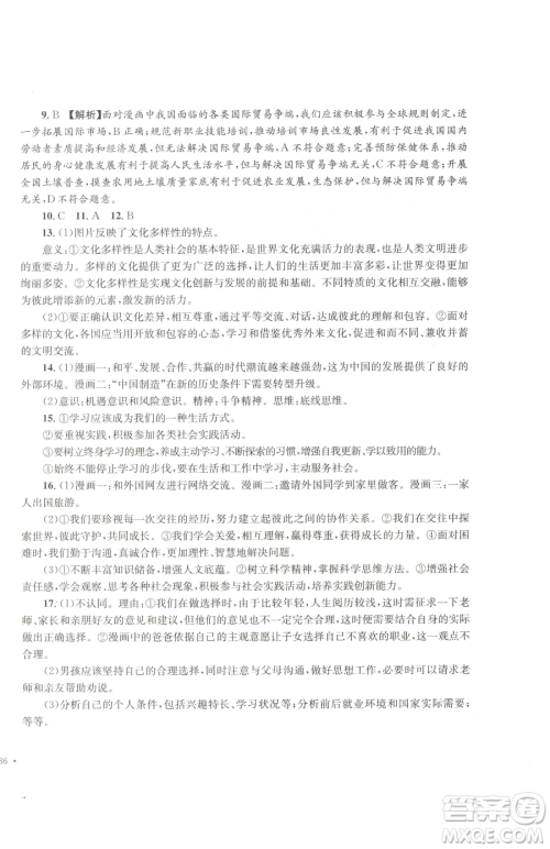 湖南教育出版社2023学科素养与能力提升九年级下册道德与法治人教版参考答案