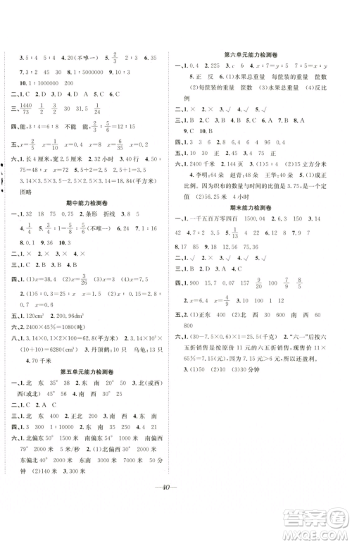 合肥工业大学出版社2023快乐学习随堂练六年级下册数学苏教版参考答案