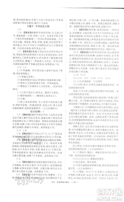 湖南师范大学出版社2023全效学习中考学练测九年级历史人教版参考答案