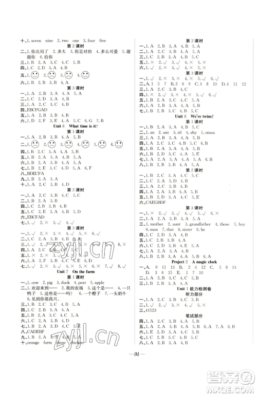 合肥工业大学出版社2023快乐学习随堂练三年级下册英语译林版参考答案 合肥工业大学出版社2023快乐学习随堂练三年级下册英语译林版参考答案