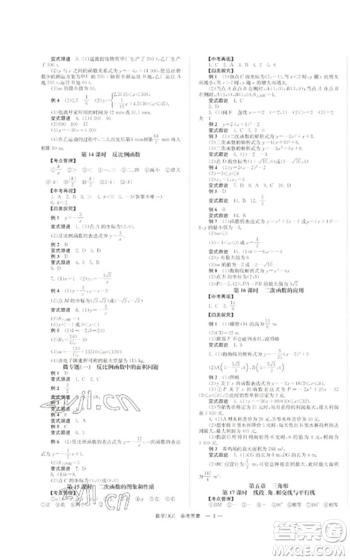 湖南师范大学出版社2023全效学习中考学练测九年级数学湘教版参考答案