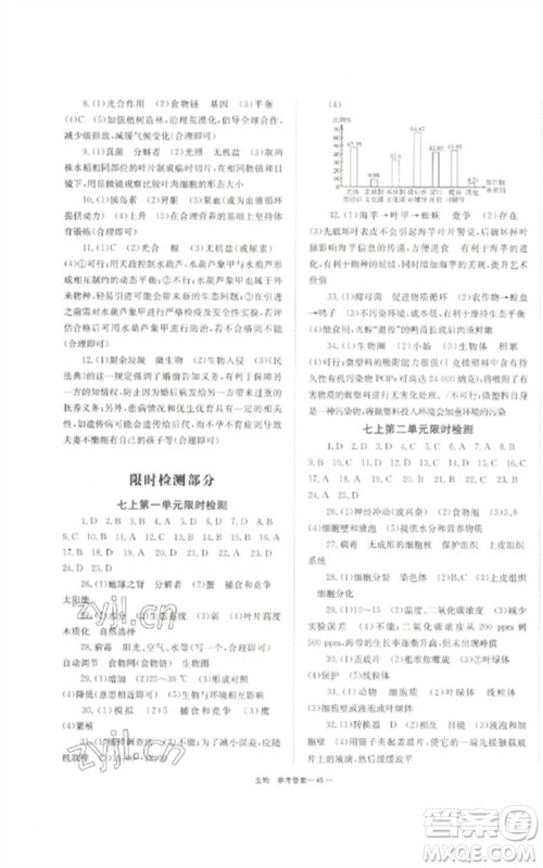 湖南师范大学出版社2023全效学习中考学练测九年级生物通用版参考答案