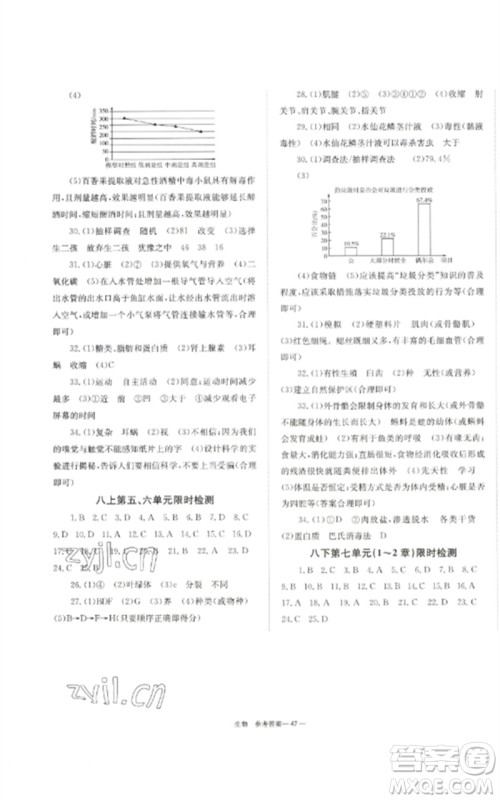 湖南师范大学出版社2023全效学习中考学练测九年级生物通用版参考答案